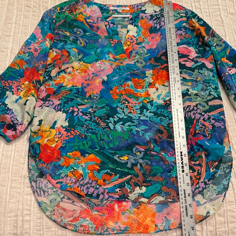Amanda Uprichard Watercolor Multicolor Floral 100% Silk‎ Blouse - medium - Picture 16 of 16